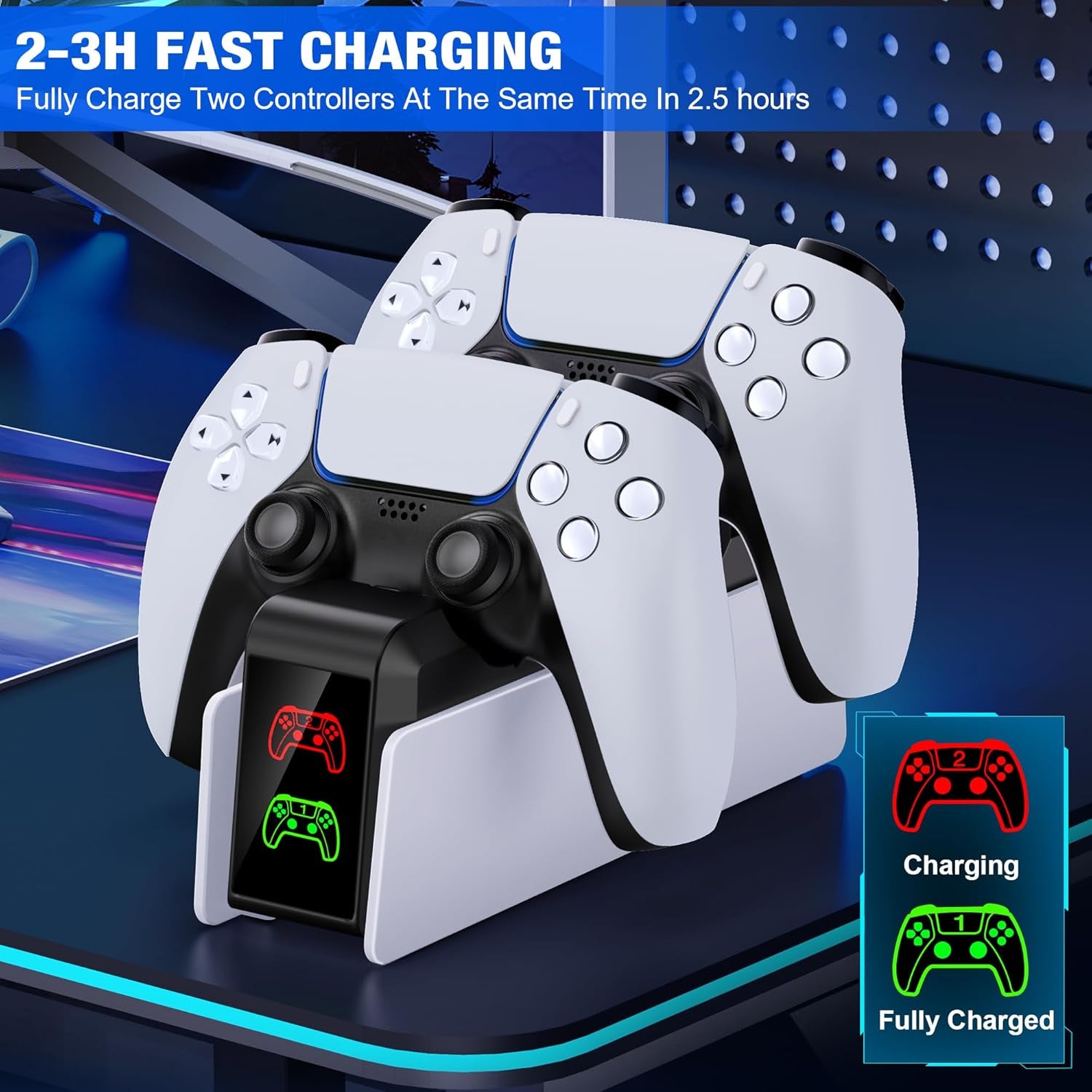 PS5 Controller Charging Station, Dual Charging Stand for Charging PS5 Elite Controllers, Charging Station for Charging 2 PS5 Handles, with USB Port/Memory for PS5 Charging Station Accessories