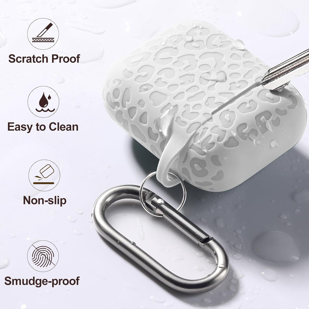 Compatible with Apple Airpods 1St/2Nd Generation Charging Case, Stylish Soft Silicone Leopard Print Engraved Protector with Keychain Compatible with Airpods Case, Starlight