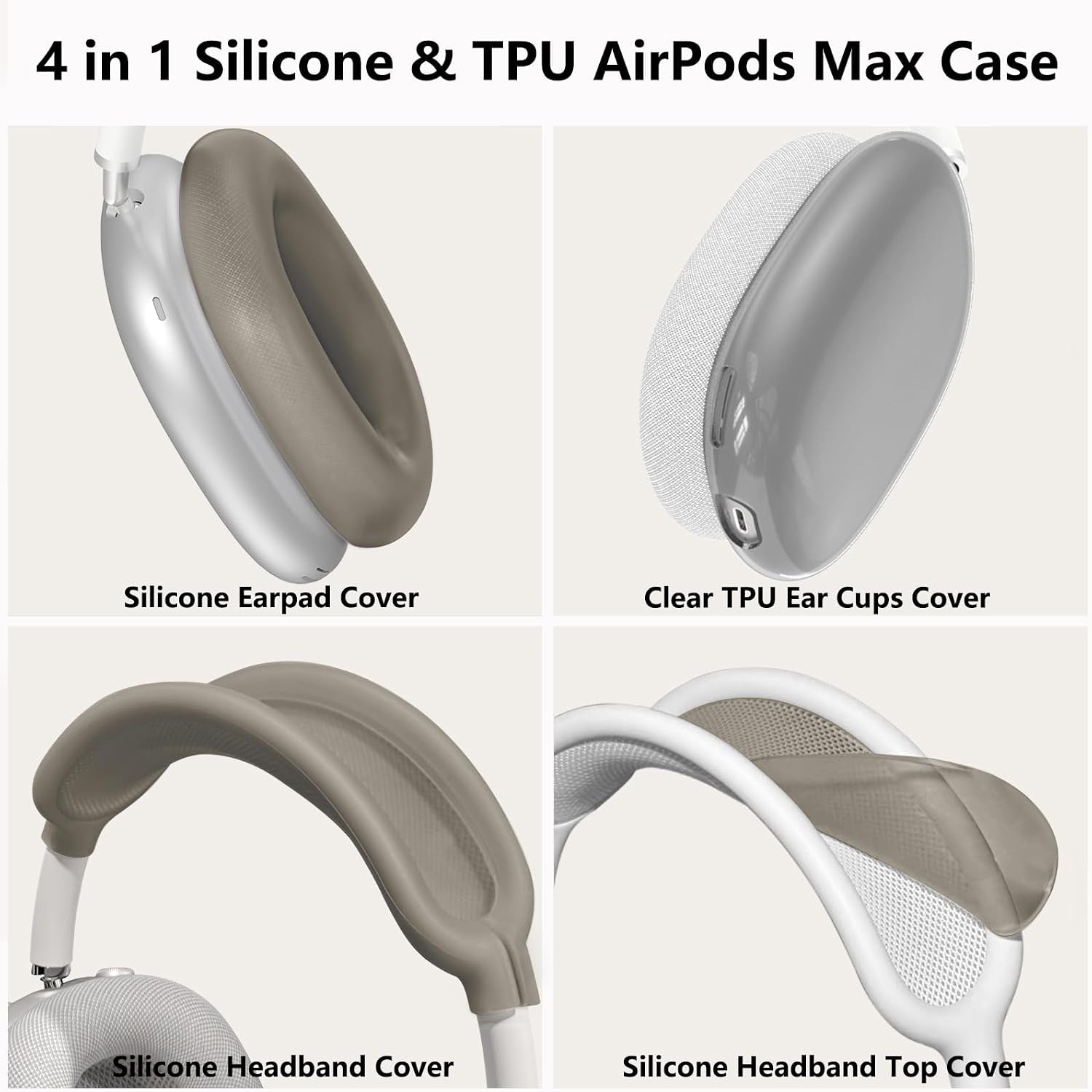 Silicone Case Cover for Airpods Max 2, Clear Soft TPU Ear Cups Cover/Ear Pad Case Cover/Headband Cover for Airpods Max 2/1 (2026/2024/2020),Transparent Accessories for Apple Airpods Max, Foggy Black