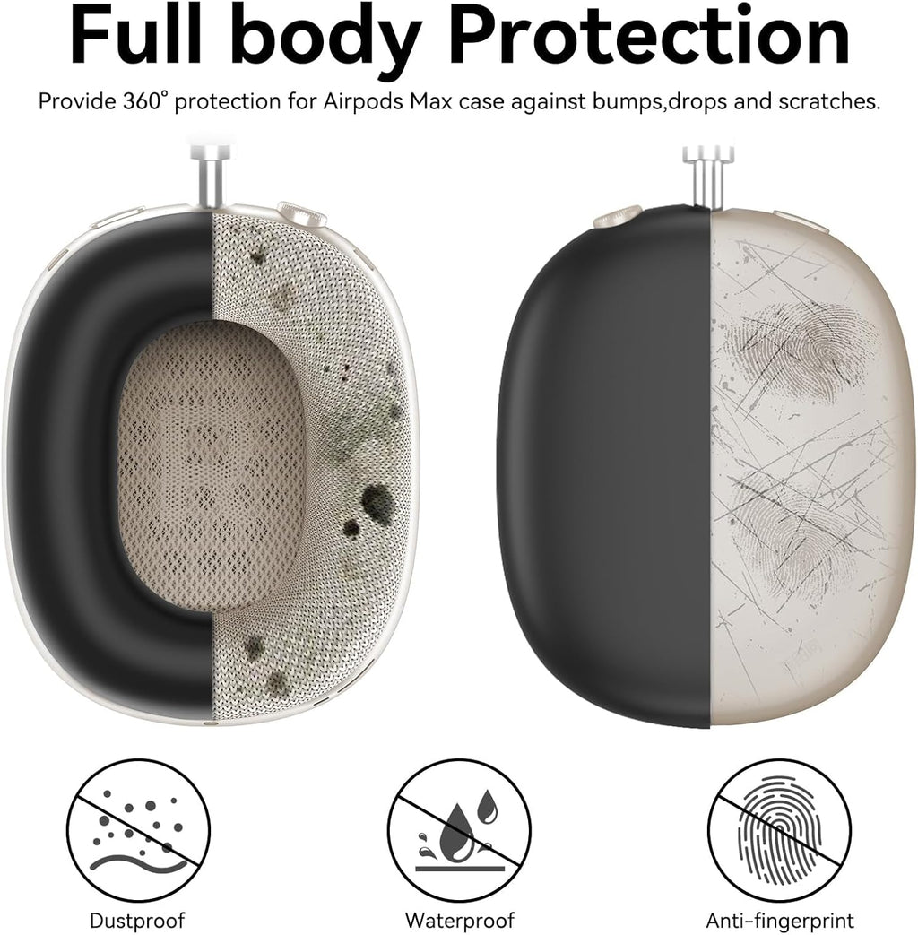 Silicone Case Cover for Airpods Max Headphones, 4 in 1 Accessories Kit: Anti-Scratch Ear Cups/Ear Pad Case/Up down Headband Cover for Airpod Max, Soft Skin Protector for Airpods Max Cover (Black)