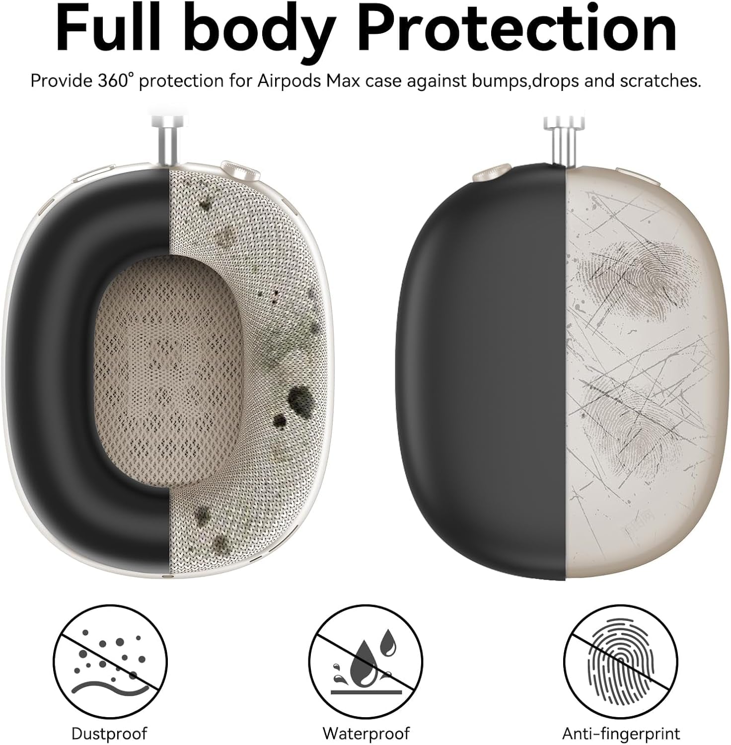 Silicone Case Cover for Airpods Max Headphones, 4 in 1 Accessories Kit: Anti-Scratch Ear Cups/Ear Pad Case/Up down Headband Cover for Airpod Max, Soft Skin Protector for Airpods Max Cover (Black)