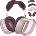 [4 in 1] Silicone Case Cover for Airpods Max, Clear Soft TPU Ear Cups Cover/Ear Pad Case Covers/Headband Covers Transparent Accessories for Apple Airpods Max (2024/2020)(Usb-C/Lightning), Burgundy