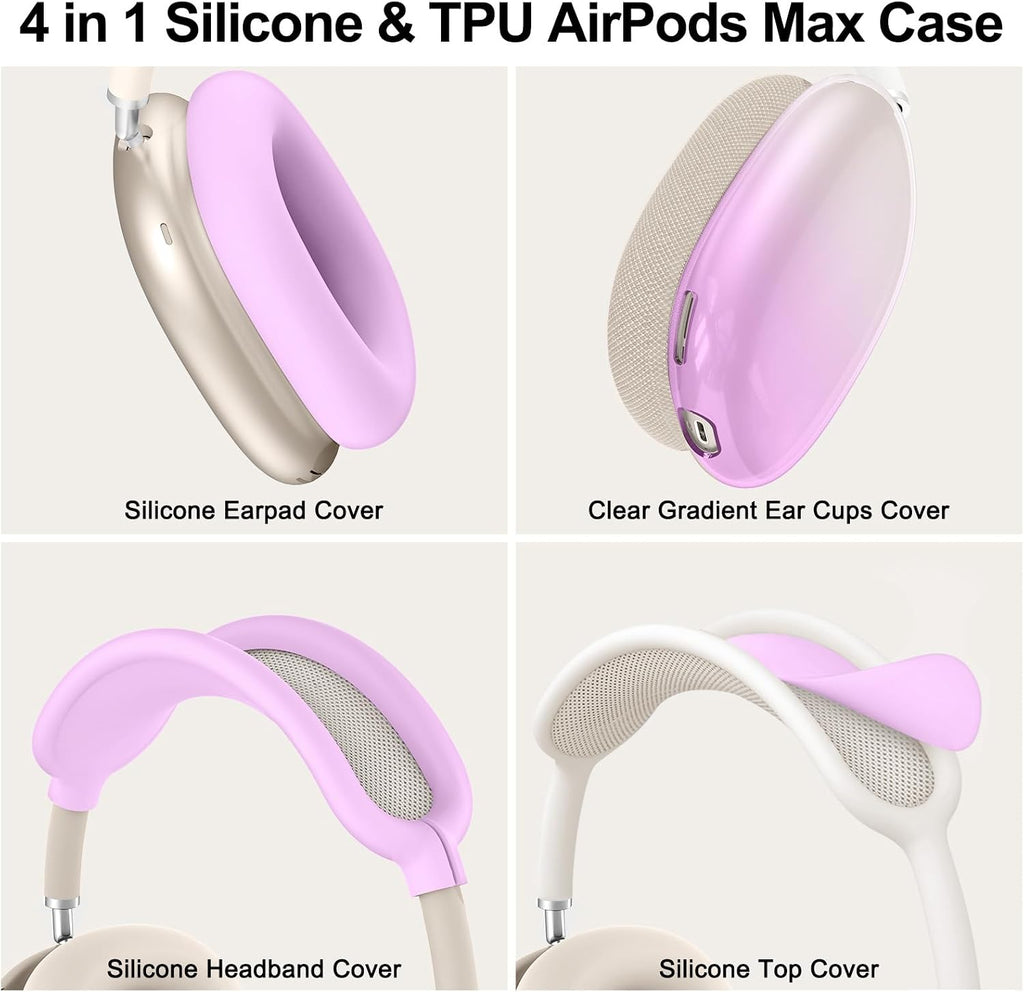 Silicone Case Cover for Airpods Max 2,Clear Gradient TPU Ear Cups Cover/Ear Pad Case Cover/Headband Cover for Airpods Max 2/1 (2026/2024/2020),Transparent Accessories for Apple Airpod Max,Light Purple