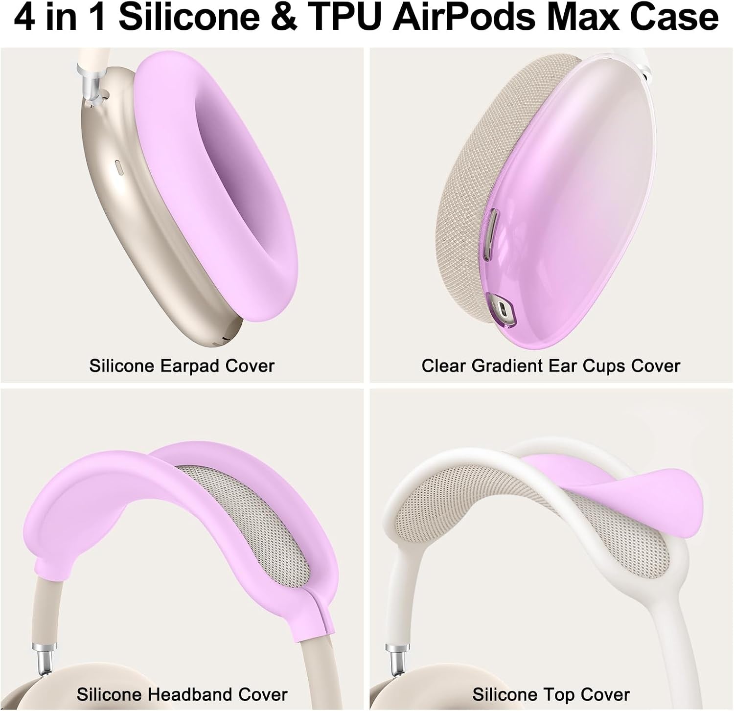 Silicone Case Cover for Airpods Max 2,Clear Gradient TPU Ear Cups Cover/Ear Pad Case Cover/Headband Cover for Airpods Max 2/1 (2026/2024/2020),Transparent Accessories for Apple Airpod Max,Light Purple