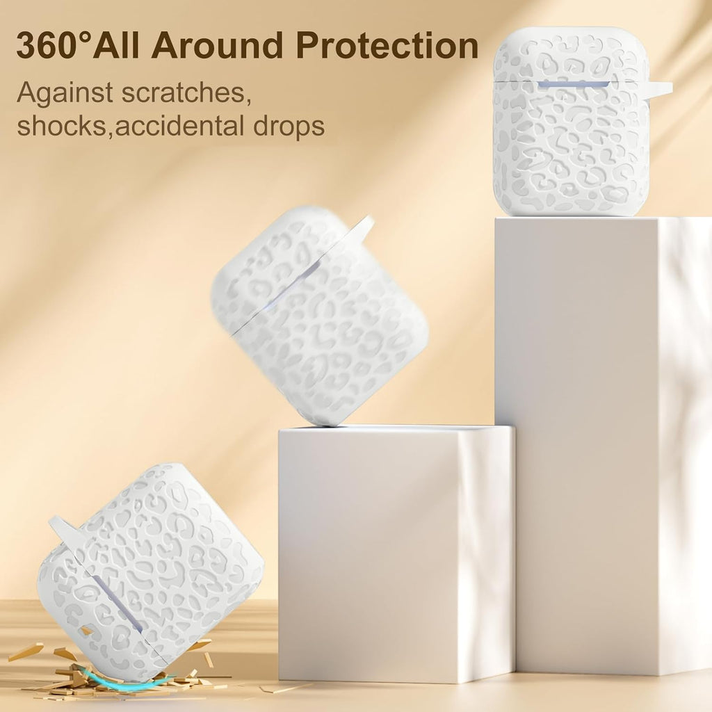 Compatible with Apple Airpods 1St/2Nd Generation Charging Case, Stylish Soft Silicone Leopard Print Engraved Protector with Keychain Compatible with Airpods Case, Starlight
