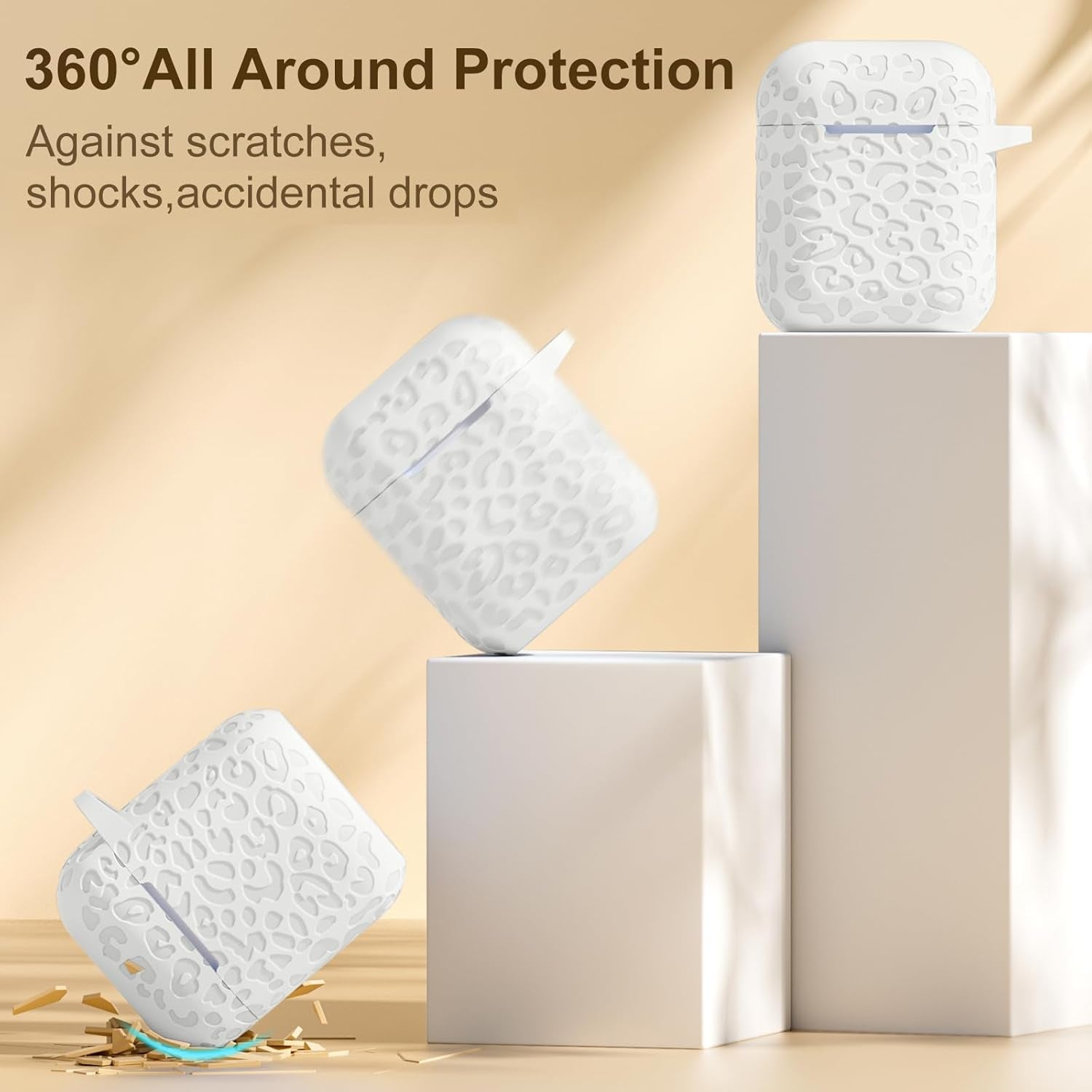 Compatible with Apple Airpods 1St/2Nd Generation Charging Case, Stylish Soft Silicone Leopard Print Engraved Protector with Keychain Compatible with Airpods Case, Starlight