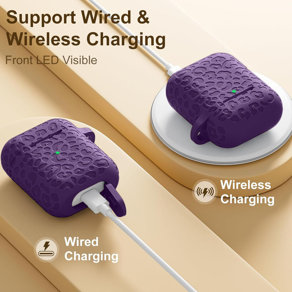 Compatible with Airpod Case and Airpods 2Nd Generation Case Leopard Engraved Skin Cover Compatible with Apple Airpods 2Nd/1St Charging Case,Cute Soft Silicone Full Protective, Purple