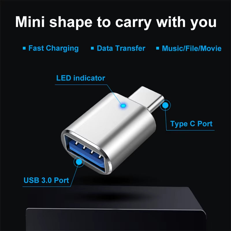 USB 3.0 to Type C Adapter LED OTG to USB C USB-A to Micro USB Type-C Female Connector for HUAWEI Samsung Xiaomi POCO Adapters