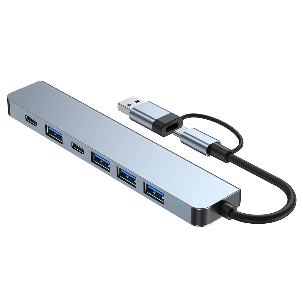 7 in 1 Type-C Docking Station with USB Adapter USB2.0*4 USB3.0 USB-C Data PD5W USB-C Multiport Hub Splitter Adaptor for PC Laptop