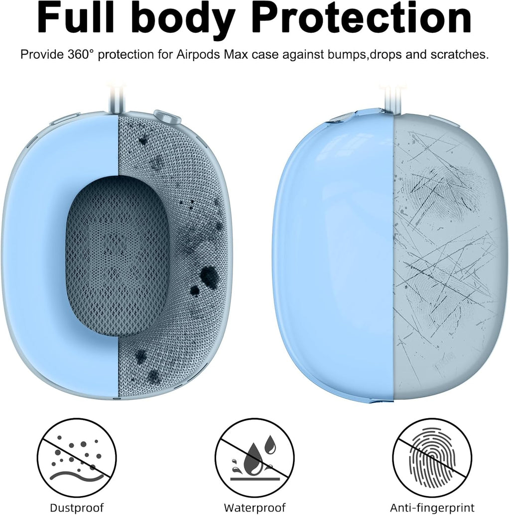 [4 in 1] Silicone Case Cover for Airpods Max, Clear Soft TPU Ear Cups Cover/Ear Pad Case Cover/Headband Cover for Airpods Max (2024/2020), Transparent Accessories for Apple Airpod Max (Usb-C),Sky Blue