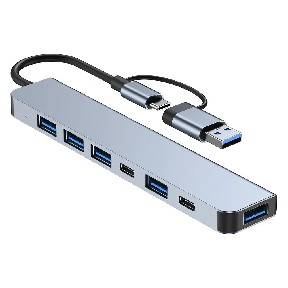 7 in 1 Type-C Docking Station with USB Adapter USB2.0*4 USB3.0 USB-C Data PD5W USB-C Multiport Hub Splitter Adaptor for PC Laptop