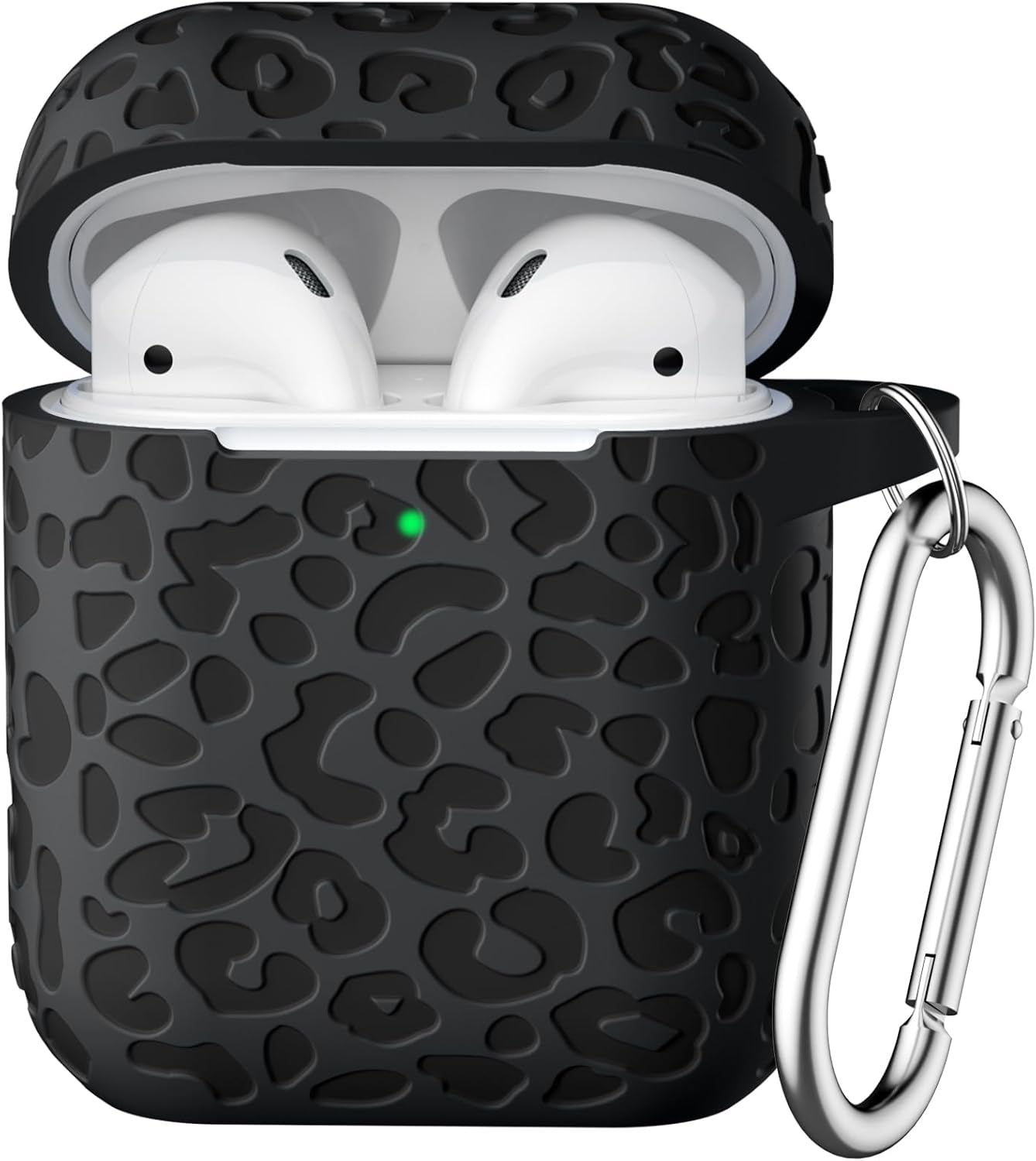 Compatible with Airpod Case and Airpods 2Nd Generation Case Leopard Print Engraved Skin Cover Compatible with Apple Airpods 2Nd/1St Charging Case with Keychain, Black