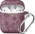 Compatible with Apple Airpods 1St/2Nd Generation Charging Case, Stylish Soft Silicone Flower Print Engraved Protector with Keychain Compatible with Airpods Case, Smoke Purple