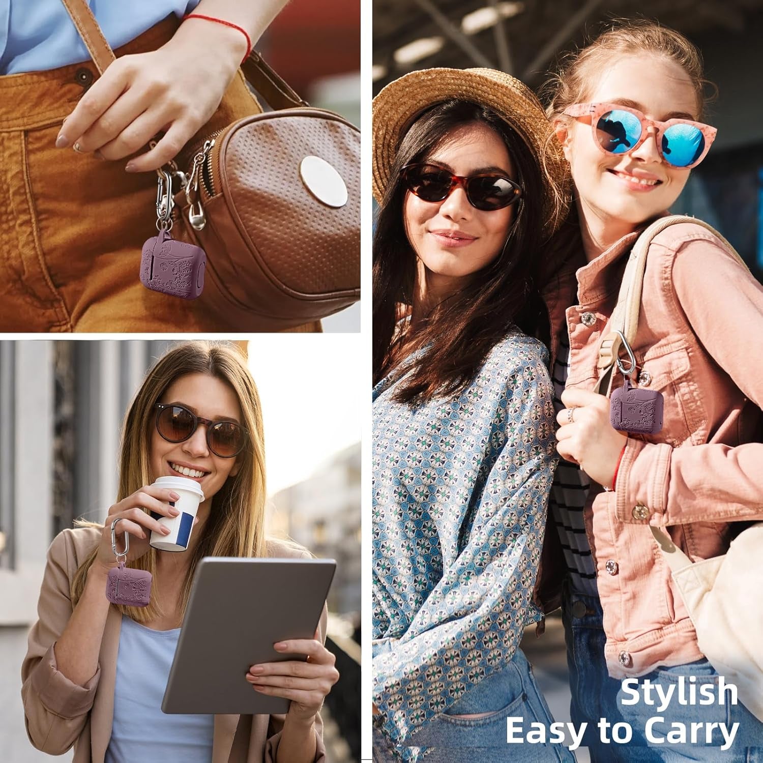 Compatible with Apple Airpods 1St/2Nd Generation Charging Case, Stylish Soft Silicone Flower Print Engraved Protector with Keychain Compatible with Airpods Case, Smoke Purple
