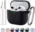 Compatible with Airpods 4 Case Cover for Women and Men, Soft Silicone Protective Covers for Airpods 4Th Generation 2024 Cases with Cleaner Kit and Keychain Front LED Visible Black