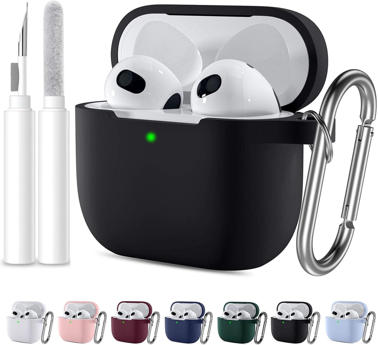 Compatible with Airpods 4 Case Cover for Women and Men, Soft Silicone Protective Covers for Airpods 4Th Generation 2024 Cases with Cleaner Kit and Keychain Front LED Visible Black