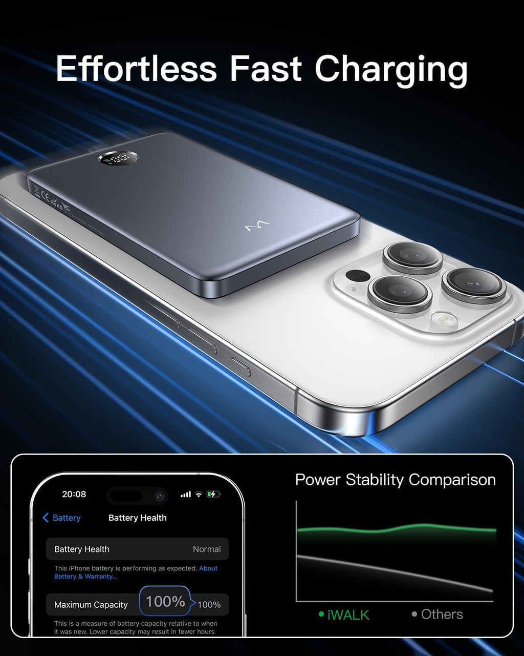 Magnetic Portable Charger, 5000Mah Ultra-Slim Power Bank Wireless Charging Battery Pack with LED Power Display, Comfortable Grip Powerbank Compatible with Iphone 16/15/14/13/12 Series, Gray