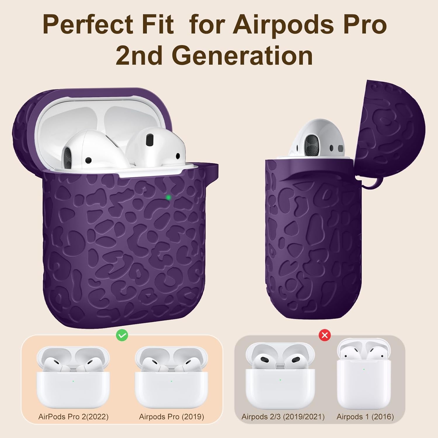 Compatible with Airpod Case and Airpods 2Nd Generation Case Leopard Engraved Skin Cover Compatible with Apple Airpods 2Nd/1St Charging Case,Cute Soft Silicone Full Protective, Purple