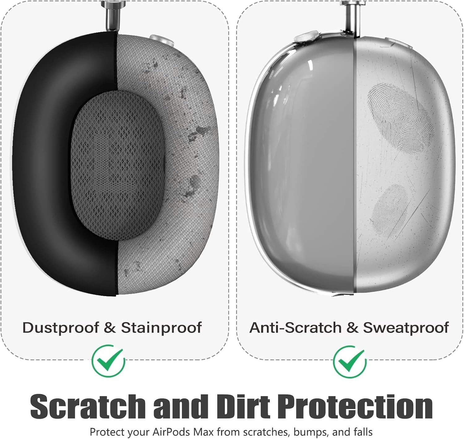 Clear Cover for Airpods Max Headphones Case, 4 in 1 Kit Soft Silicone Skin Ear Cups/Ear Pad Case/Headband for Airpods Max, TPU Transparent Cover Protector for Airpod Max Headsets (Clear-Black)