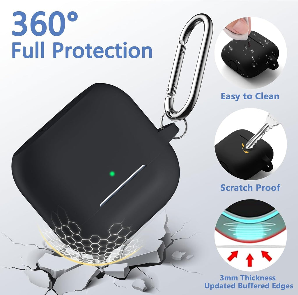 Compatible with Airpods 4 Case Cover for Women and Men, Soft Silicone Protective Covers for Airpods 4Th Generation 2024 Cases with Cleaner Kit and Keychain Front LED Visible Black