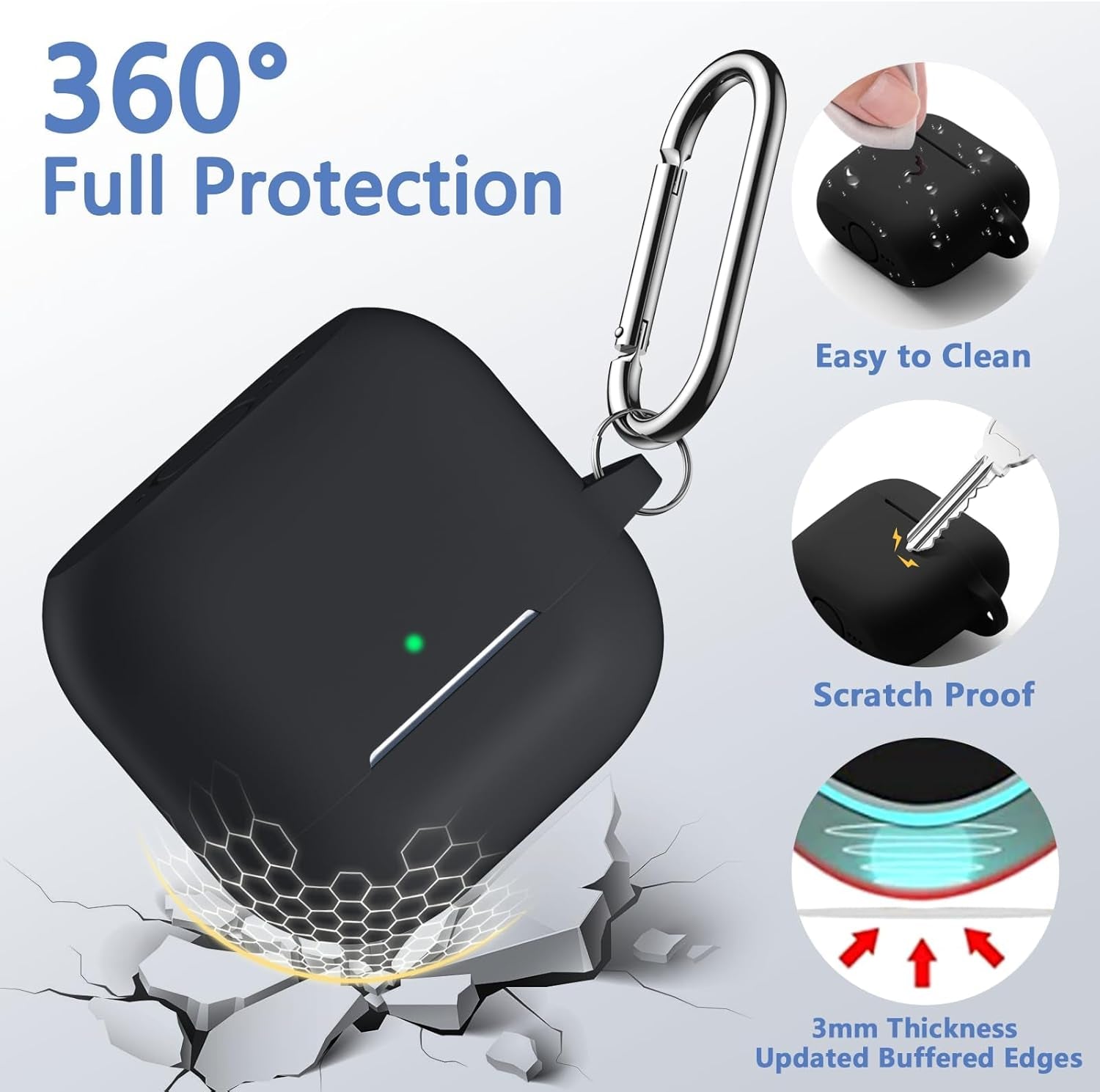 Compatible with Airpods 4 Case Cover for Women and Men, Soft Silicone Protective Covers for Airpods 4Th Generation 2024 Cases with Cleaner Kit and Keychain Front LED Visible Black