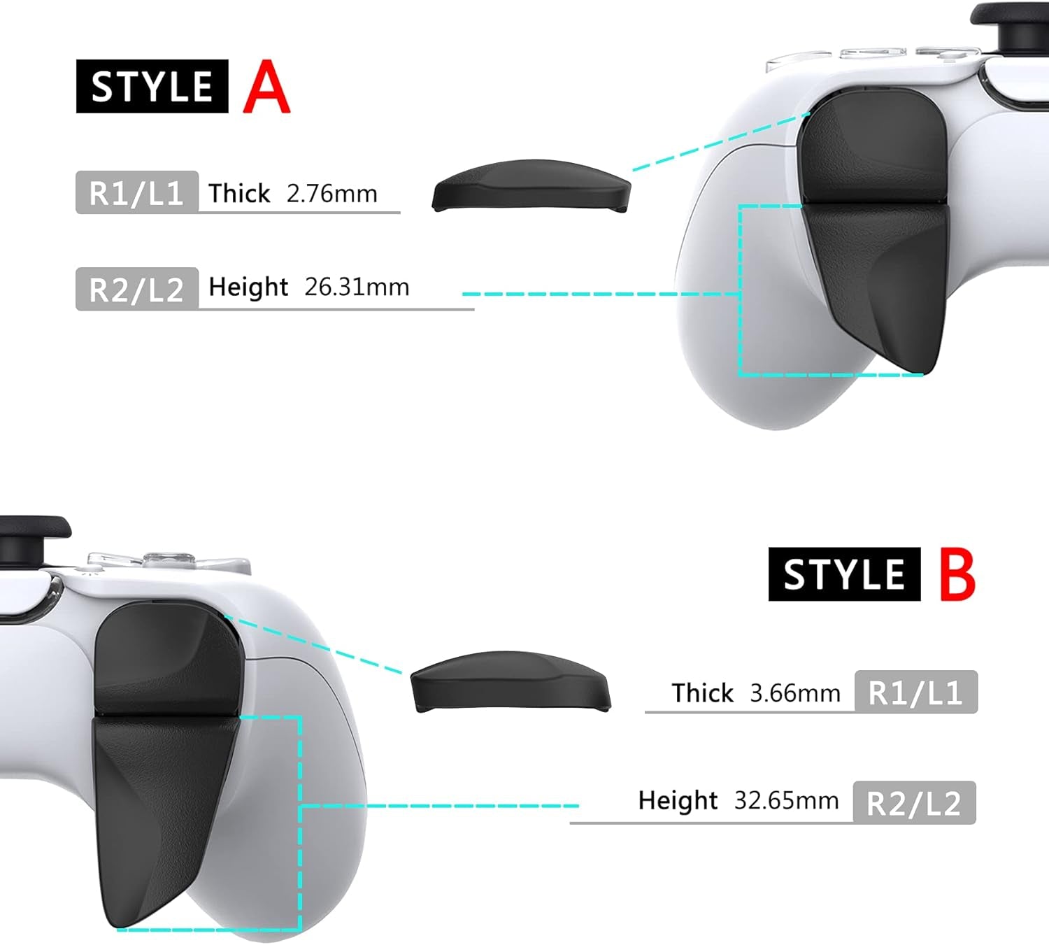 Blade 2 Pairs Shoulder Buttons Extension Triggers for Ps5 Controller, Game Improvement Adjusters for PS Portal Remote Player, Bumper Trigger Extenders for Ps5 Edge Controller - Black