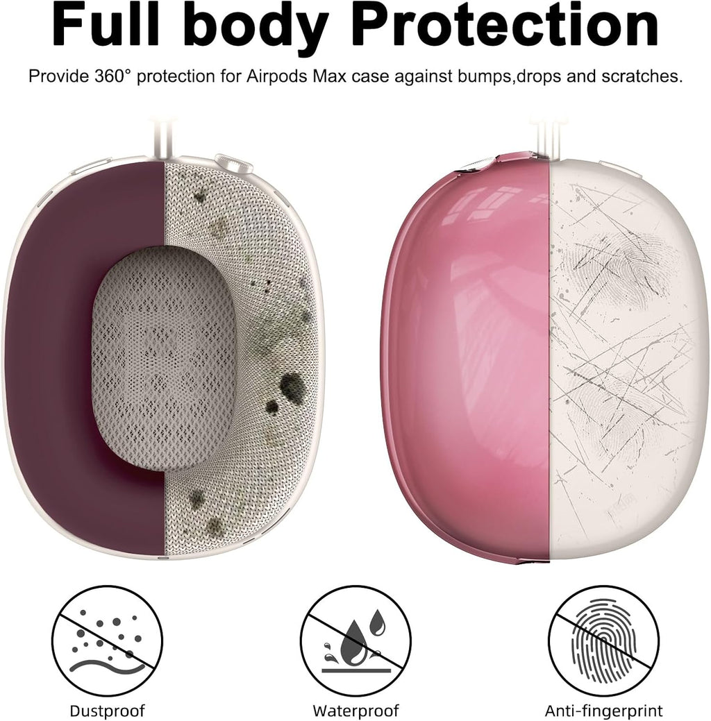 [4 in 1] Silicone Case Cover for Airpods Max, Clear Soft TPU Ear Cups Cover/Ear Pad Case Covers/Headband Covers Transparent Accessories for Apple Airpods Max (2024/2020)(Usb-C/Lightning), Burgundy