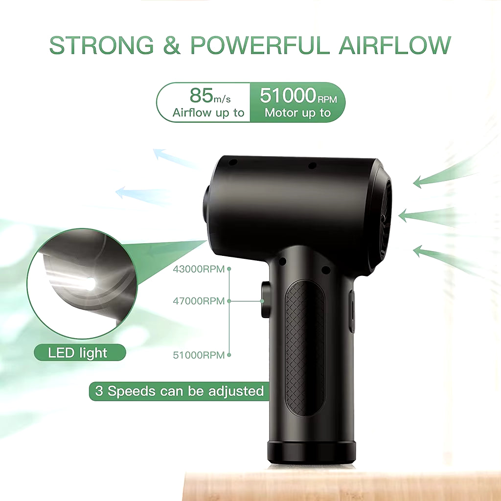 Protable Air Duster for Computer Cleaning 51000RPM Cordless Compressed Air Blower with LED Light for PC Computers Keyboard Clean