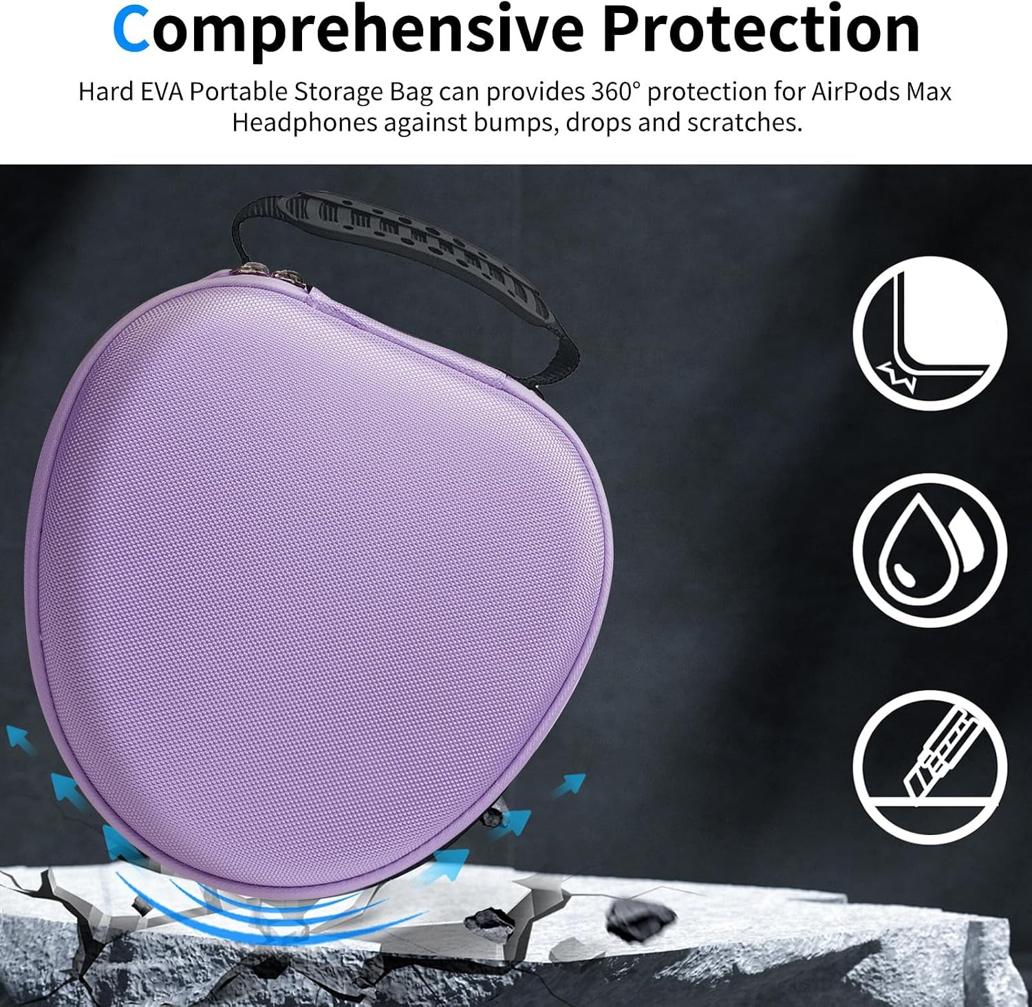 Hard Case for Airpods Max Supports Sleep Mode,Travel Carrying Headphone Case with Airpods Max Clear Ear Cups Cover/Silicone Earpad Case/Headband Cover,Airpod Max Protective Portable Storage Bag,Purple