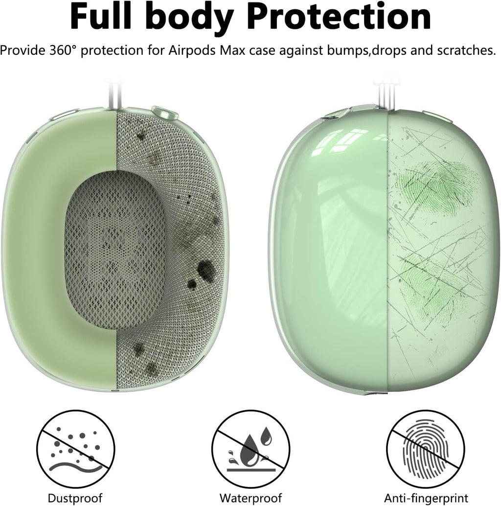 Clear Cover for Airpods Max Headphones Case, 4 in 1 Kit Soft Silicone Skin Ear Cups/Ear Pad Case/Headband for Airpods Max, TPU Transparent Cover Protector for Airpod Max Headsets (Clear-Green)
