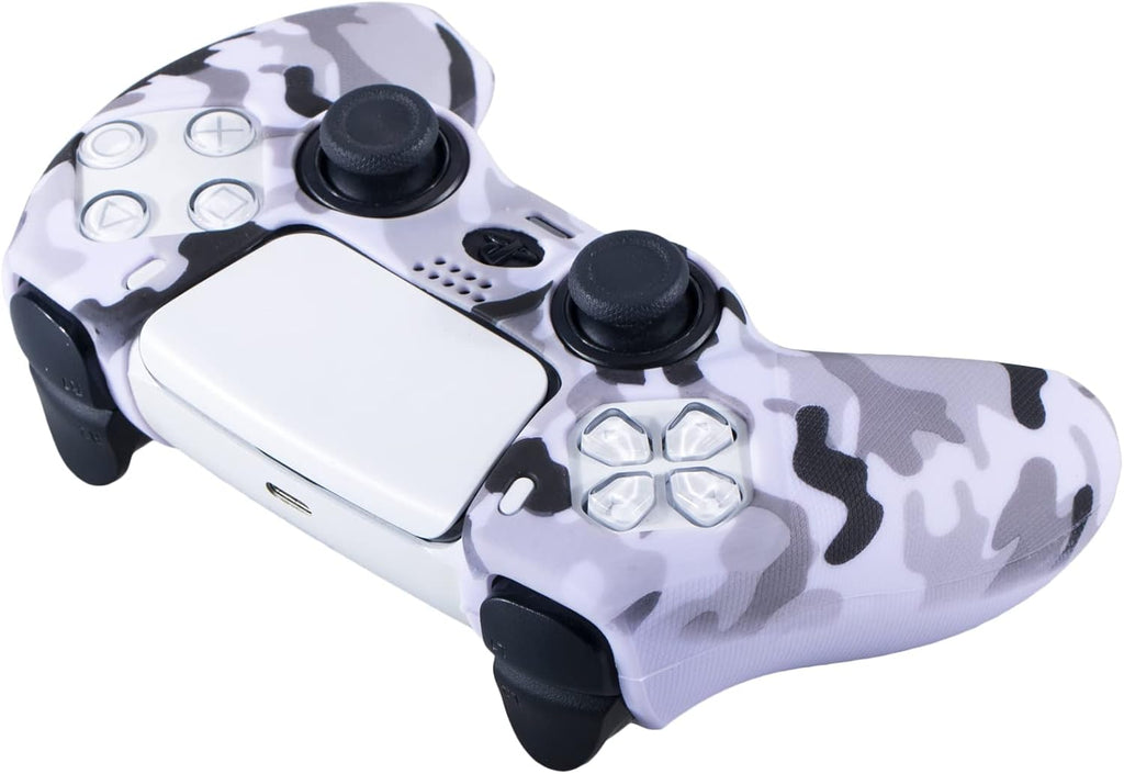Grip Texture Silicone Skin for PS5 Dualsense Controller X 2(Print Purple+Green) with Pro Thumb Grips X 8