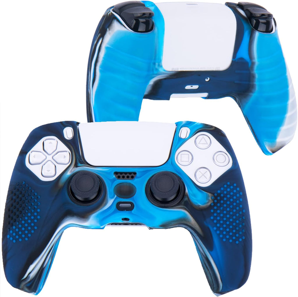 Studded Silicone Cover Skin Case for PS5 Controller X 2(Camouflage Red+Blue) with Pro Thumb Grips X 10
