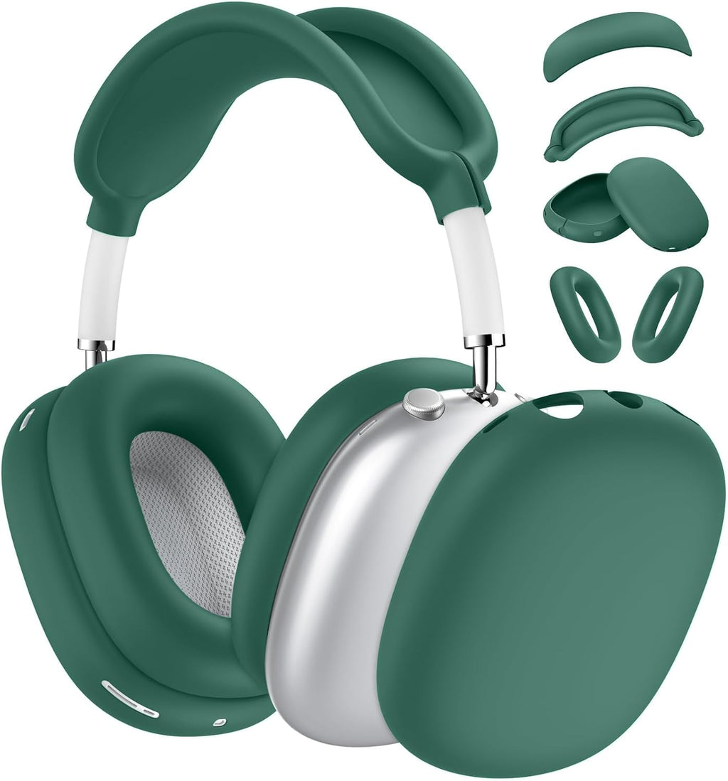 Silicone Case Cover for Airpods Max Headphones, 4 in 1 Accessories Kit: Anti-Scratch Ear Cups/Ear Pad Case/Up down Headband Cover for Airpod Max, Soft Skin Protector for Airpods Max Cover (Green)