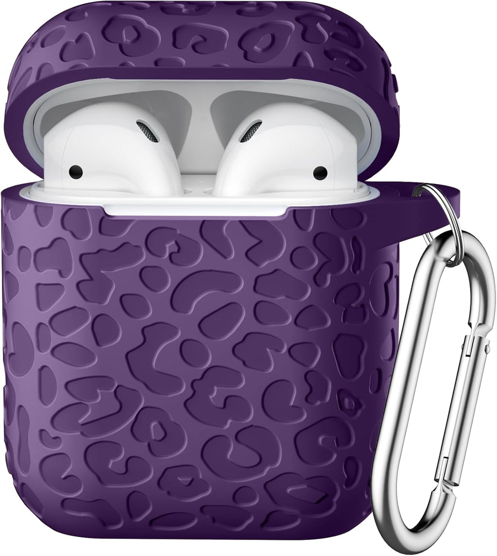 Compatible with Airpod Case and Airpods 2Nd Generation Case Leopard Engraved Skin Cover Compatible with Apple Airpods 2Nd/1St Charging Case,Cute Soft Silicone Full Protective, Purple