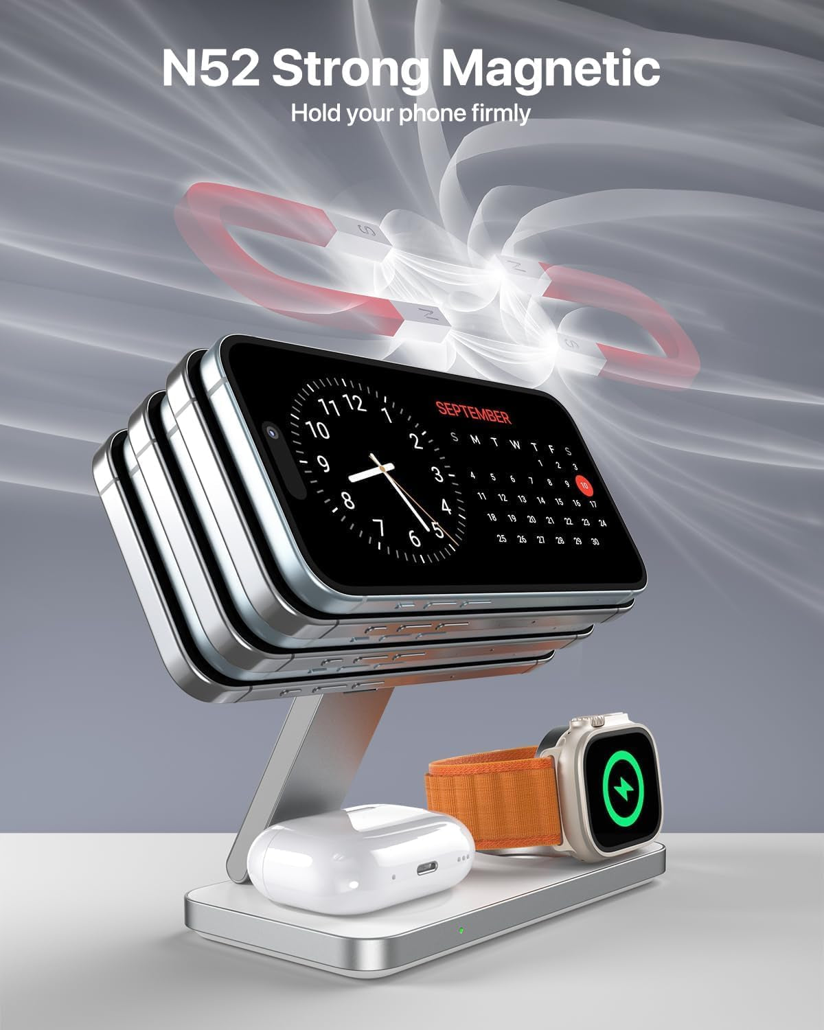 for Magsafe Charger,3 in 1 Wireless Charger,Foldable Wireless Charging Station for Iphone Air/17/16/15/14/13/12,Travel Magnetic Charger for Airpods Pro 3/2 and Apple Watch (White)