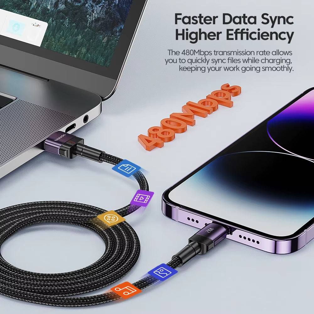 USB Cable for Iphone 14 13 12 Pro Max X XS XR 8 7 plus Ipad Fast Charging Charger Aluminum Ip Cable for Iphone Data Cord