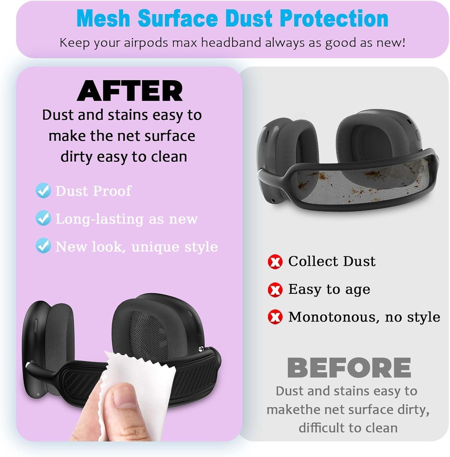Airpods Max Headphone Cover (Black), Soft Silicone Comfort Cushion & Top Pad Protector, Compatible with Airpods Max (2020, 2024), Enhances Comfort & Protection, over Ear Form Factor