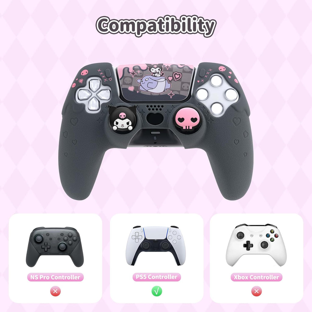 Silicone PS5 Controller Cover Skin Set,Anti-Slip Soft Protective Case for Ps5 Wireless Controller with 2 Thumb Grip Caps and 1 Sticker (Kml-Black)