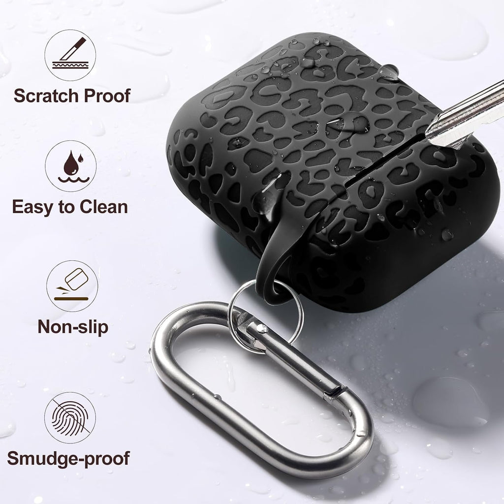 Compatible with Airpod Case and Airpods 2Nd Generation Case Leopard Print Engraved Skin Cover Compatible with Apple Airpods 2Nd/1St Charging Case with Keychain, Black