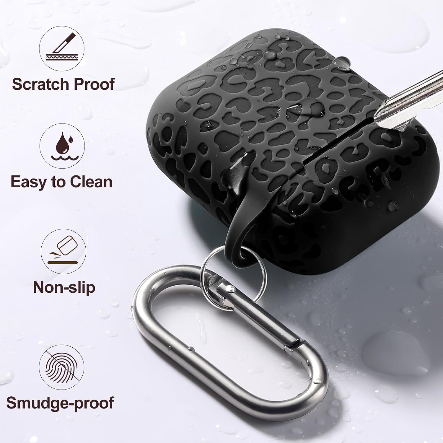 Compatible with Airpod Case and Airpods 2Nd Generation Case Leopard Print Engraved Skin Cover Compatible with Apple Airpods 2Nd/1St Charging Case with Keychain, Black