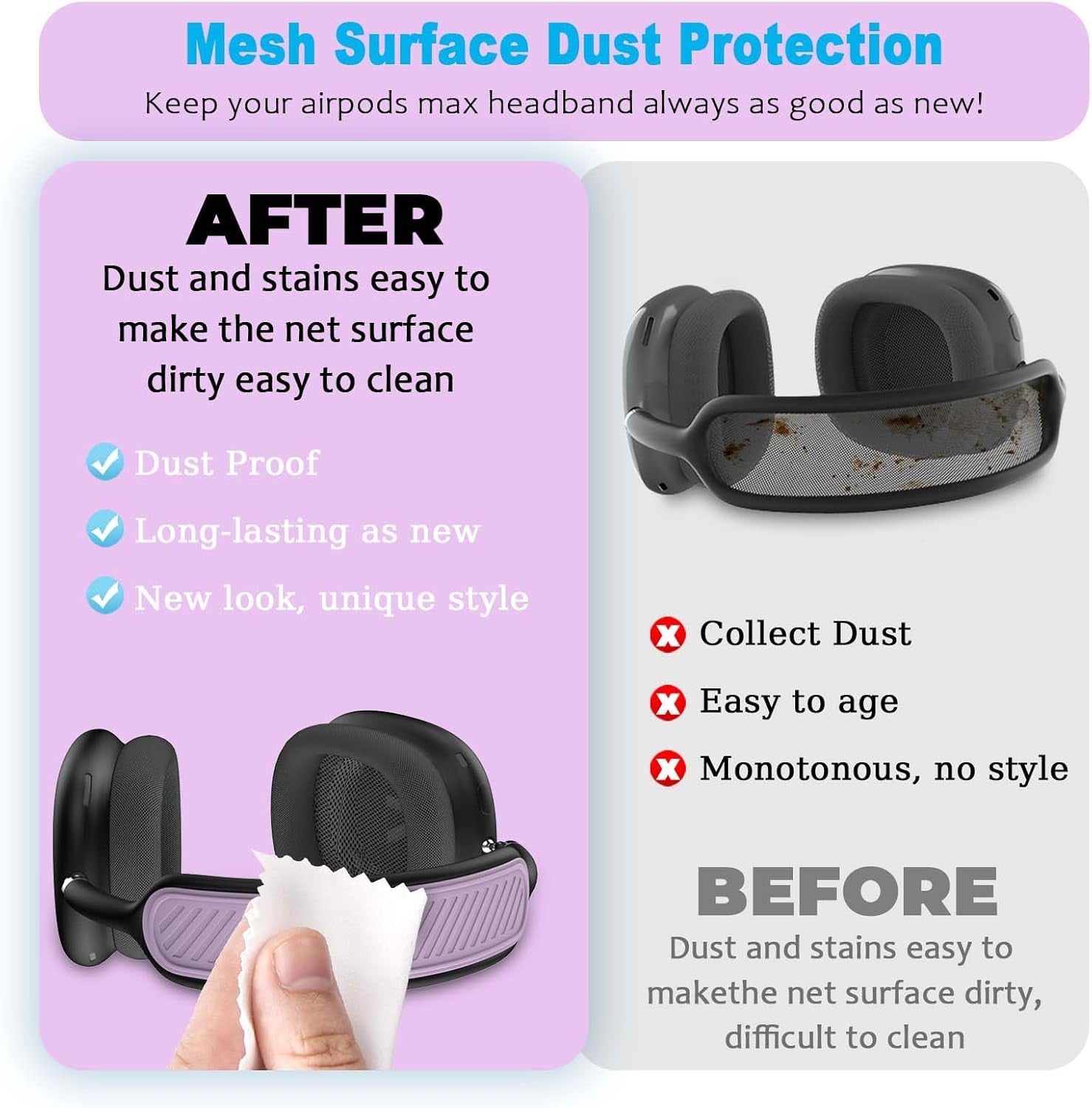 Headband Cover for Airpods Max (New 2024) - Soft Silicone Protector, Comfort Cushion, Top Pad Accessory Compatible with Apple Airpods Max (Purple)