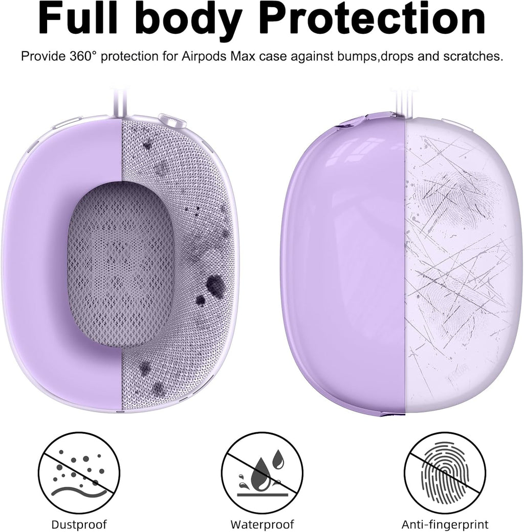 [4 in 1] Silicone Case Cover for Airpods Max,Clear Soft TPU Ear Cups Cover/Ear Pad Case/Headband Covers for Airpods Max(2024/2020),Transparent Accessories for Apple Airpod Max (Usb-C),Pastel Lilac