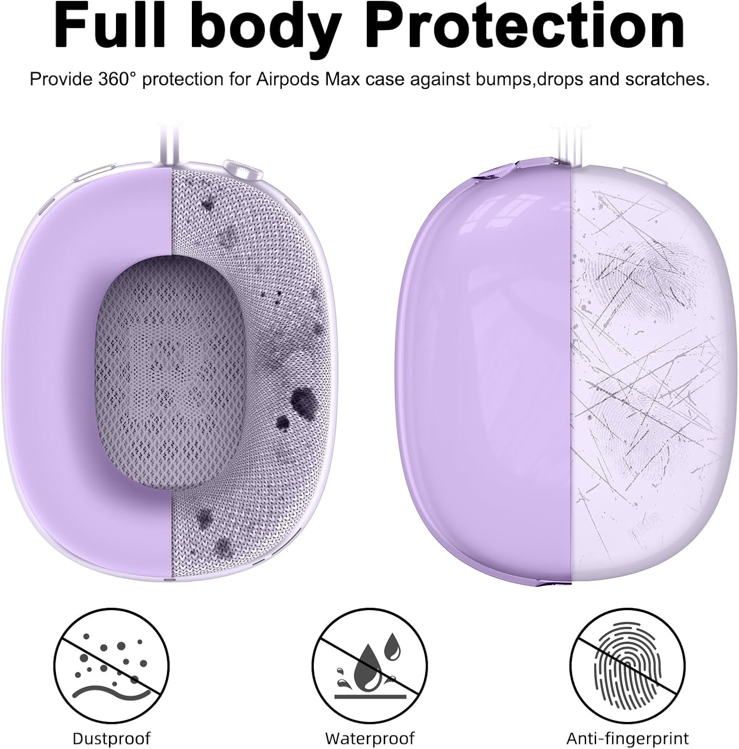 [4 in 1] Silicone Case Cover for Airpods Max,Clear Soft TPU Ear Cups Cover/Ear Pad Case/Headband Covers for Airpods Max(2024/2020),Transparent Accessories for Apple Airpod Max (Usb-C),Pastel Lilac