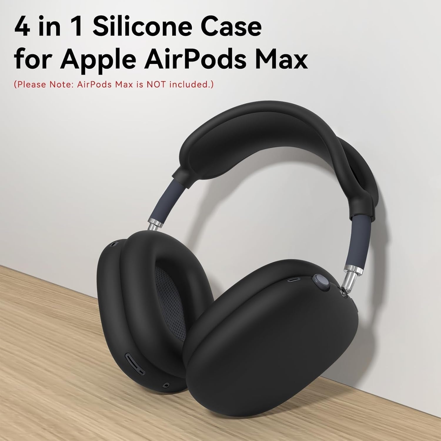 Silicone Case Cover for Airpods Max Headphones, 4 in 1 Accessories Kit: Anti-Scratch Ear Cups/Ear Pad Case/Up down Headband Cover for Airpod Max, Soft Skin Protector for Airpods Max Cover (Black)