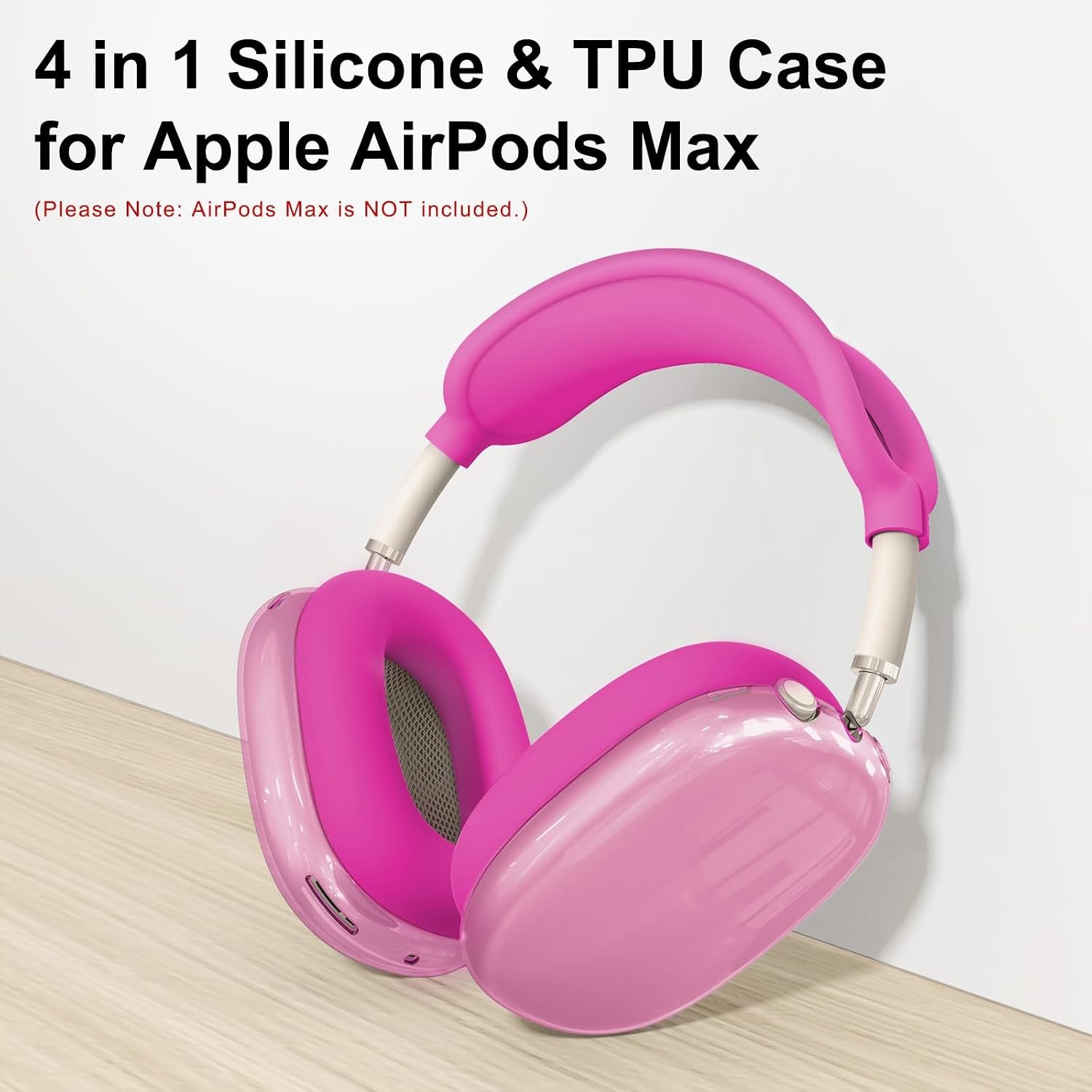 Silicone Case Cover for Airpods Max 2, Clear Soft TPU Ear Cups Cover/Ear Pad Case Cover/Headband Cover for Airpods Max 2/1 (2026/2024/2020), Transparent Accessories for Apple Airpod Max, Hot Pink