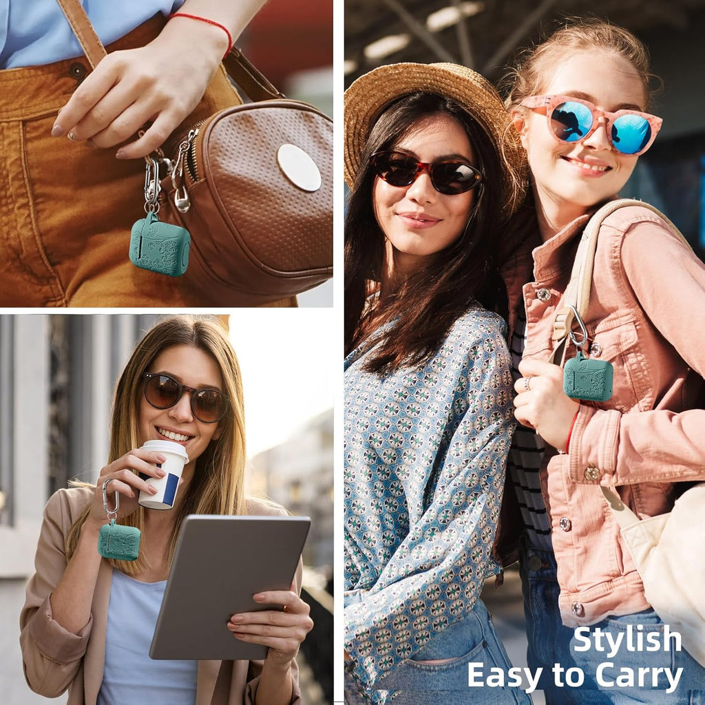Flower Print Engraved for Airpods Case Cover, Stylish Soft Silicone Protector with Keychain Compatible with Apple Airpods 1St/2Nd Generation Charging Case, Pine Green