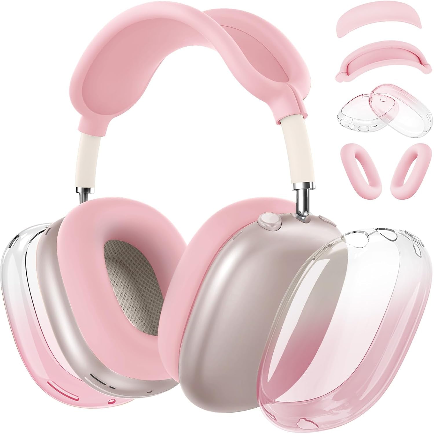 Silicone Case Cover for Airpods Max 2, Clear Gradient Soft TPU Ear Cups Cover/Ear Pad Case Cover/Headband Cover for Airpods Max 2/1 (2026/2024/2020), Transparent Accessories for Apple Airpod Max, Pink