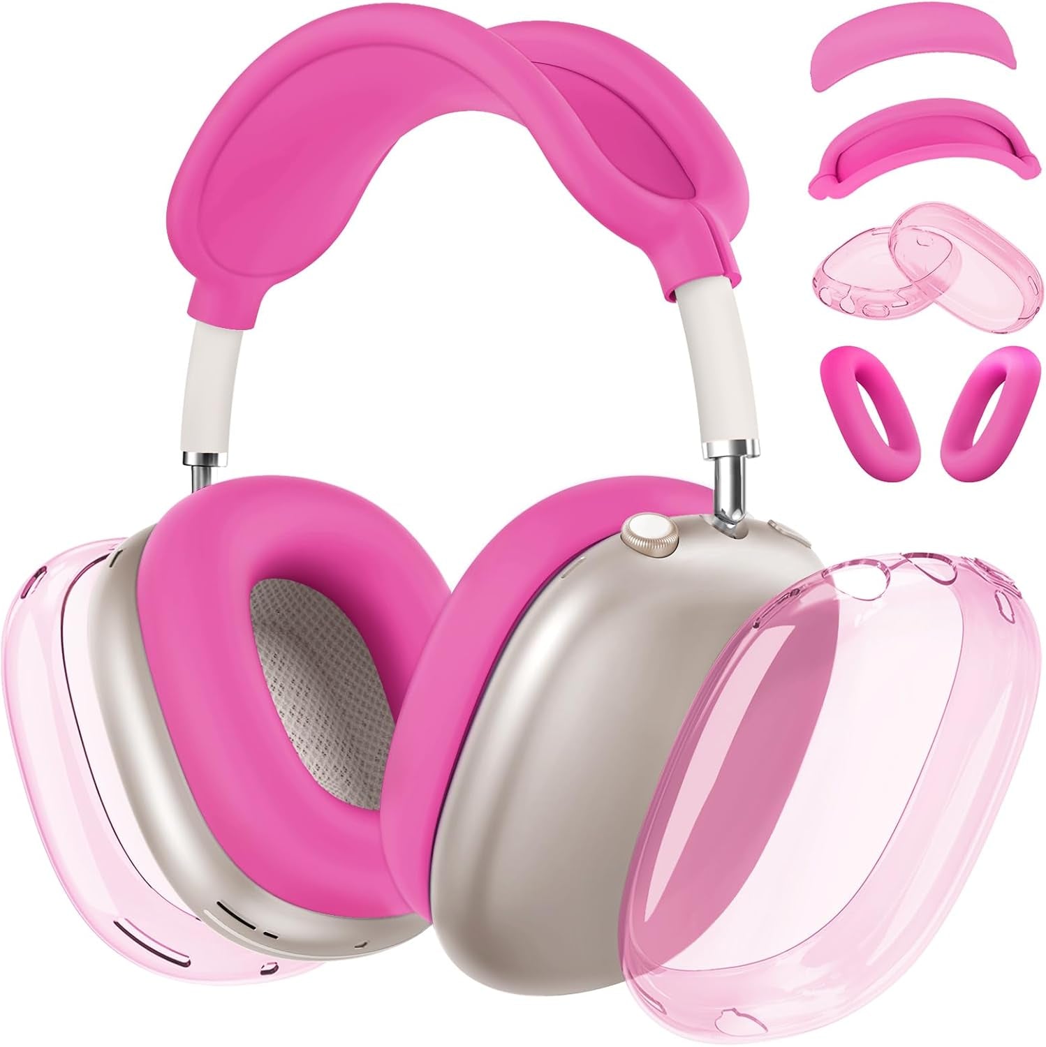 Silicone Case Cover for Airpods Max 2, Clear Soft TPU Ear Cups Cover/Ear Pad Case Cover/Headband Cover for Airpods Max 2/1 (2026/2024/2020), Transparent Accessories for Apple Airpod Max, Hot Pink