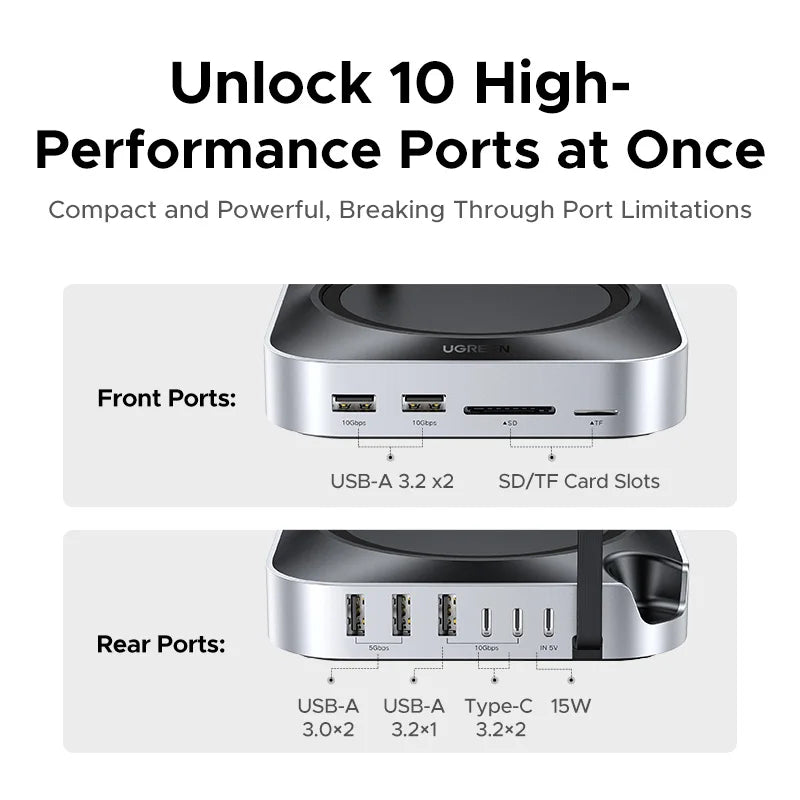USB HUB Docking Station for Mac Mini M4 M4 Pro M.2 Nvme SSD 8TB Max 10Gbps USB-A&C Ports SD&TF 170Mb/S USB Splitter Dock