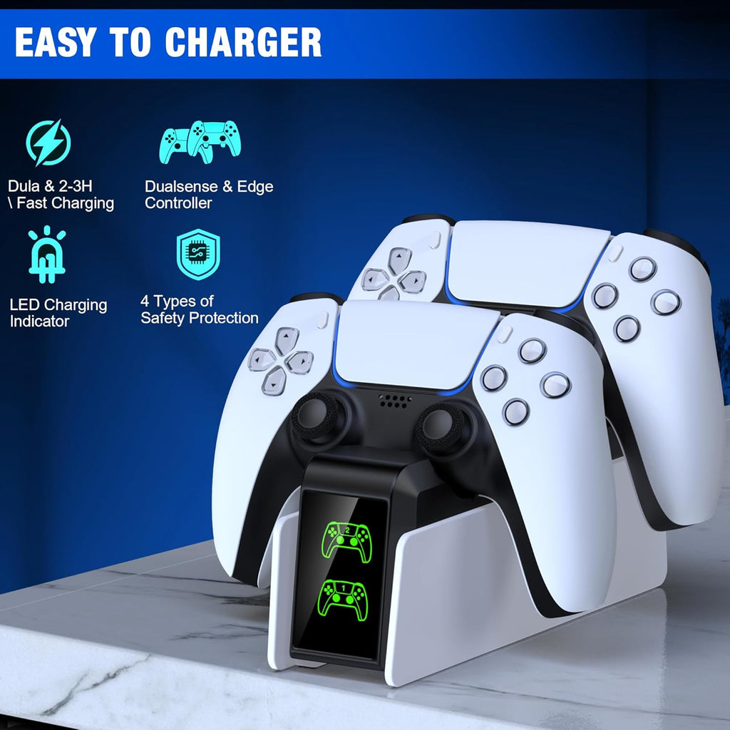 PS5 Controller Charging Station, Dual Charging Stand for Charging PS5 Elite Controllers, Charging Station for Charging 2 PS5 Handles, with USB Port/Memory for PS5 Charging Station Accessories